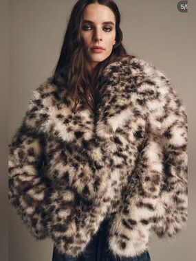 Zara Faux Fur Leopard Print Jacket in Black and White